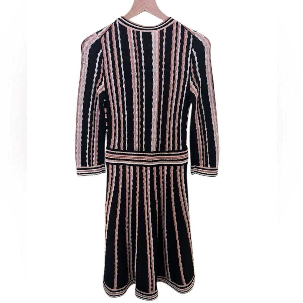 Kate Spade Scallop Stripe Knit Sweater‎ Dress Blush Black Cream Fit & Flare Sz S